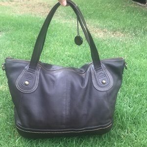 The SAK brown genuine leather tote zipper top 12”